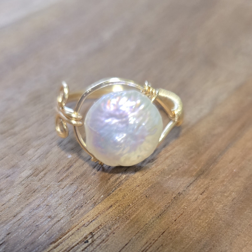Gold Wire Wrapped Pearl Ring - Picture 5 of 6